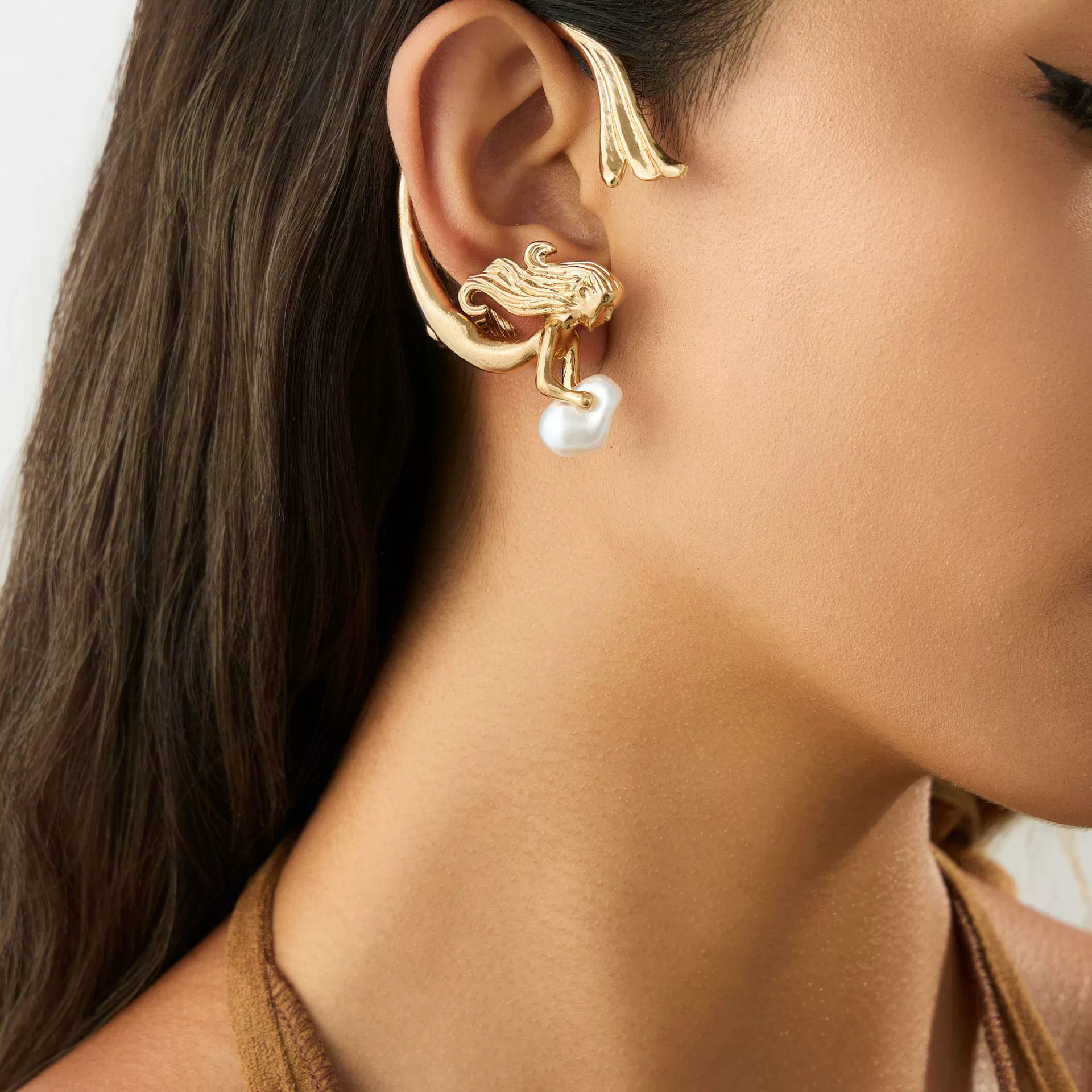 Jewelry Alloy Imitation Pearl Angel Mermaid Ear Clip Ins Style Electroplating