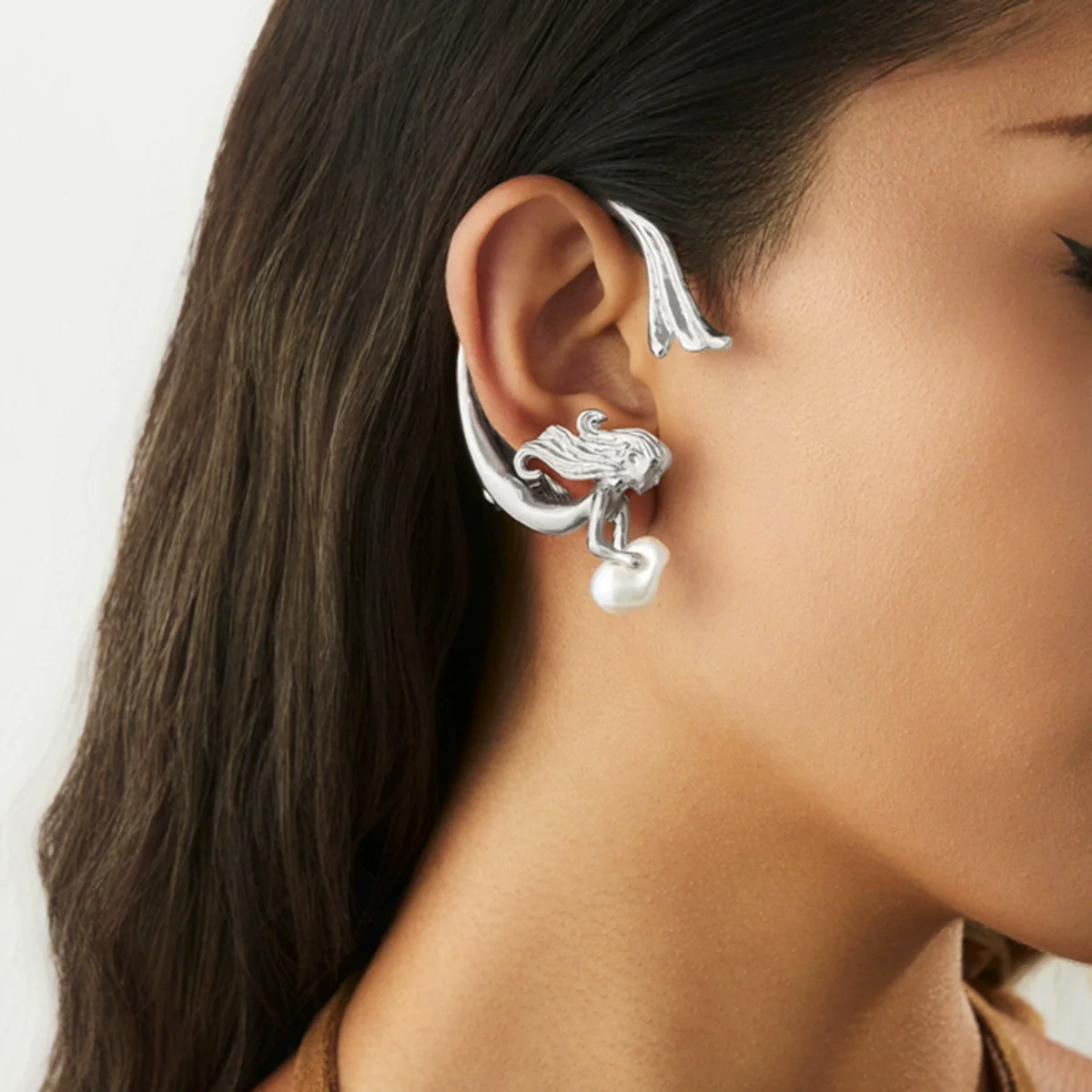 Jewelry Alloy Imitation Pearl Angel Mermaid Ear Clip Ins Style Electroplating - Image 2