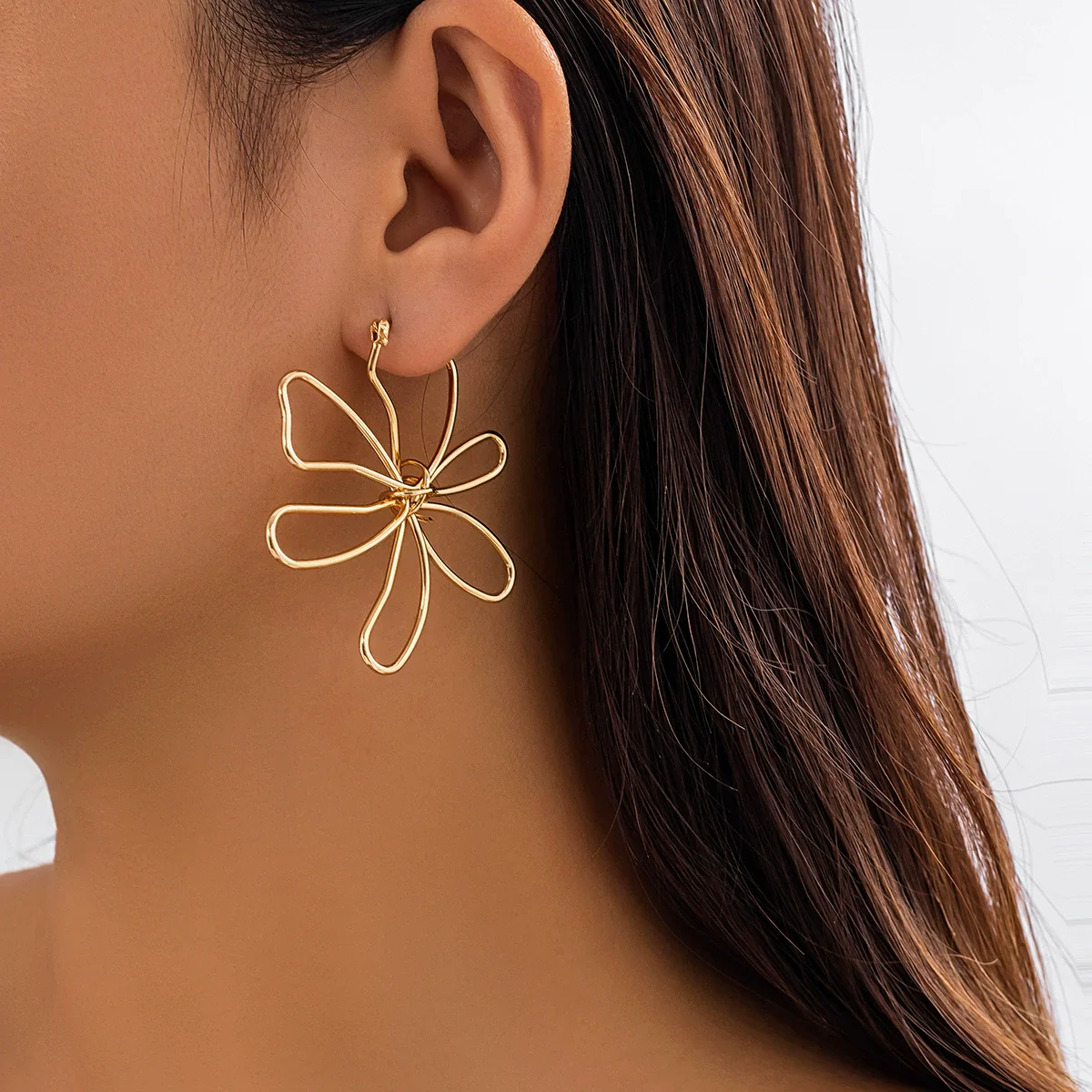 Jewelry Alloy Imitation Pearl Big Flower Geometric Diamond Earrings For Women - Image 2