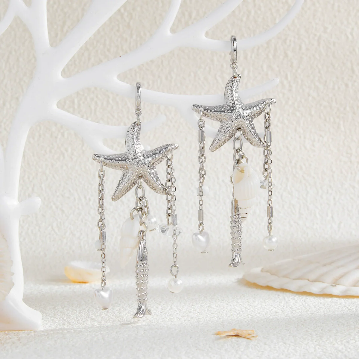 Jewelry Alloy Imitation Pearl Crystal Geometric Starfish Jellyfish Electroplated Earrings - Image 4