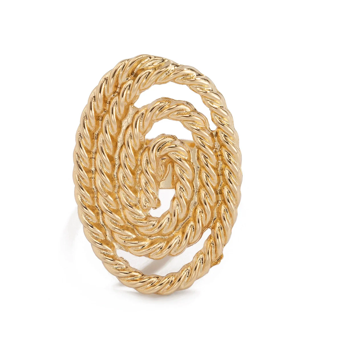 Jewelry Alloy Imitation Pearl Geometric Corrugated Irregular Oval Winding Ring Electroplated For Women - Image 5