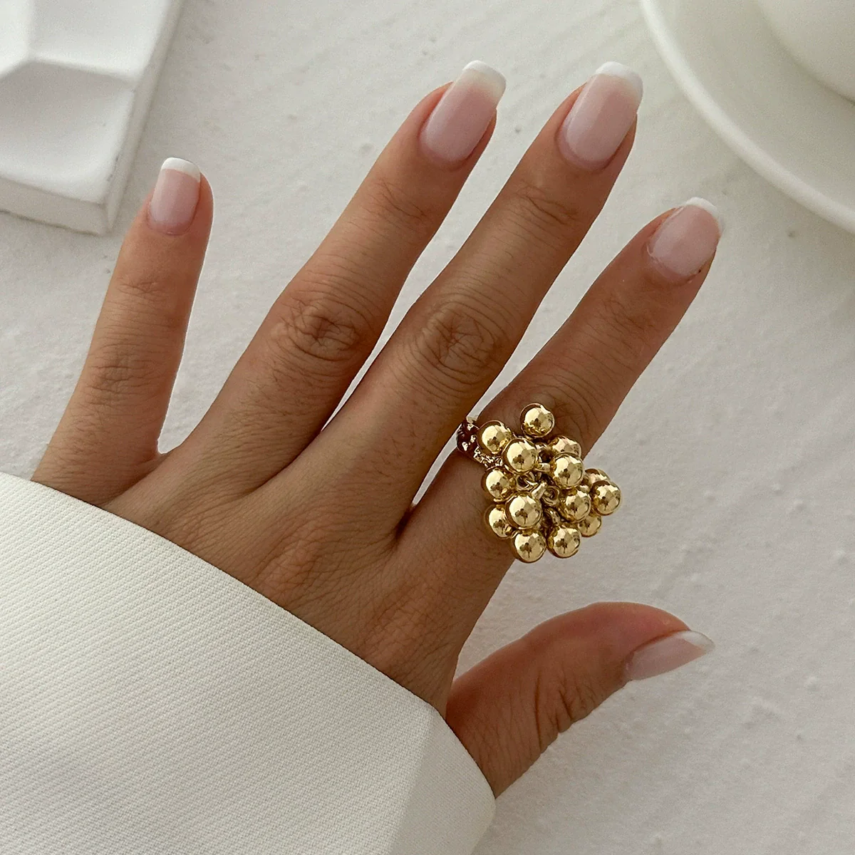 Jewelry Alloy Imitation Pearl Geometric Corrugated Irregular Oval Winding Ring Electroplated For Women - Image 6