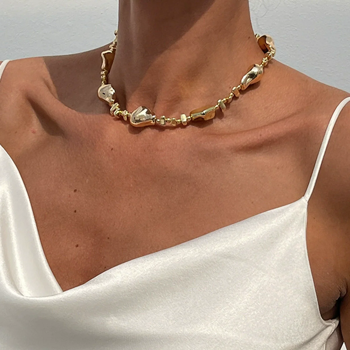 Jewelry Alloy Imitation Pearl Geometric Shaped Copper Clad Iron Chain Electroplated Necklace For Women - Image 3