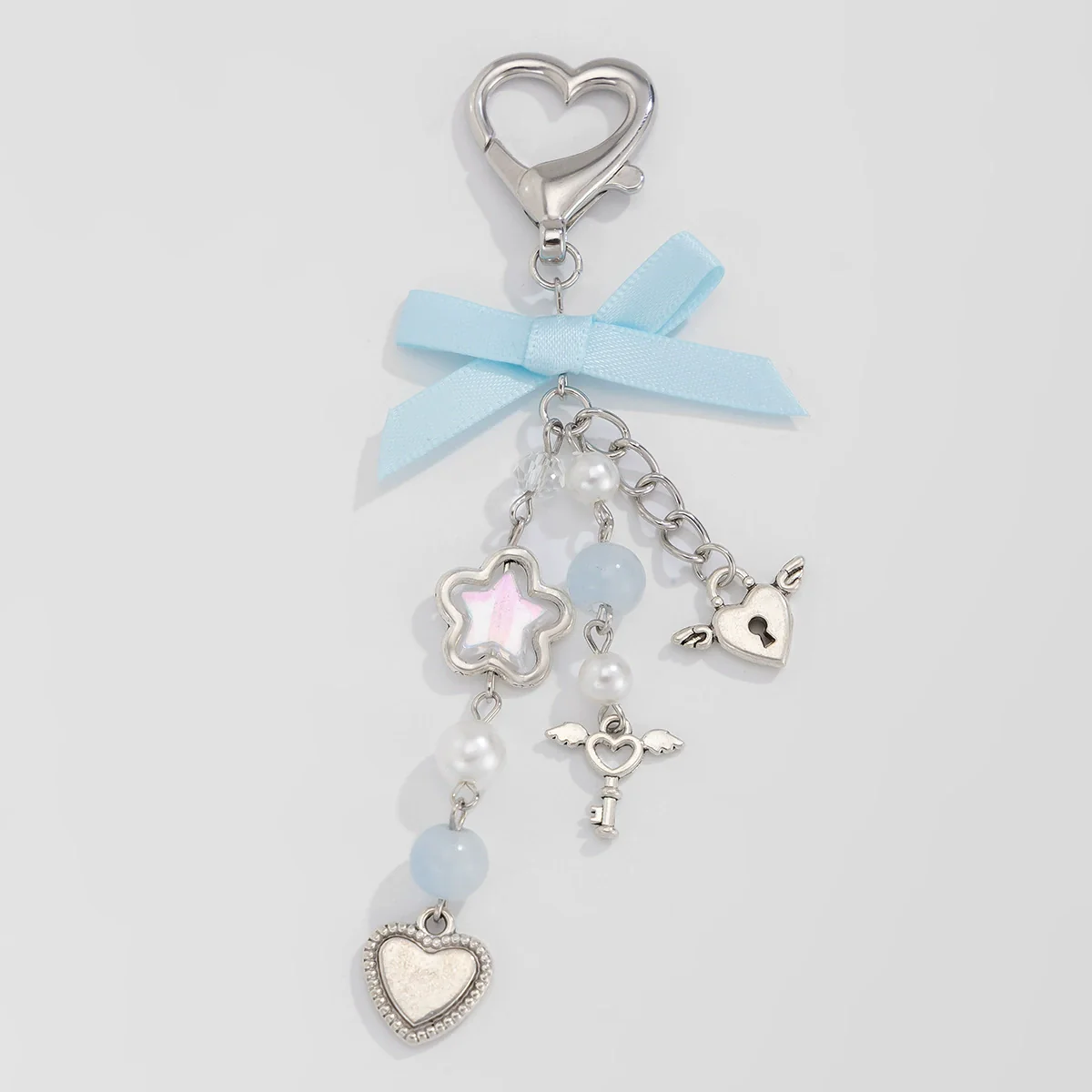 Jewelry Alloy Imitation Pearl Love Bow Ribbon Key Chain Pendant With Electroplating - Image 4