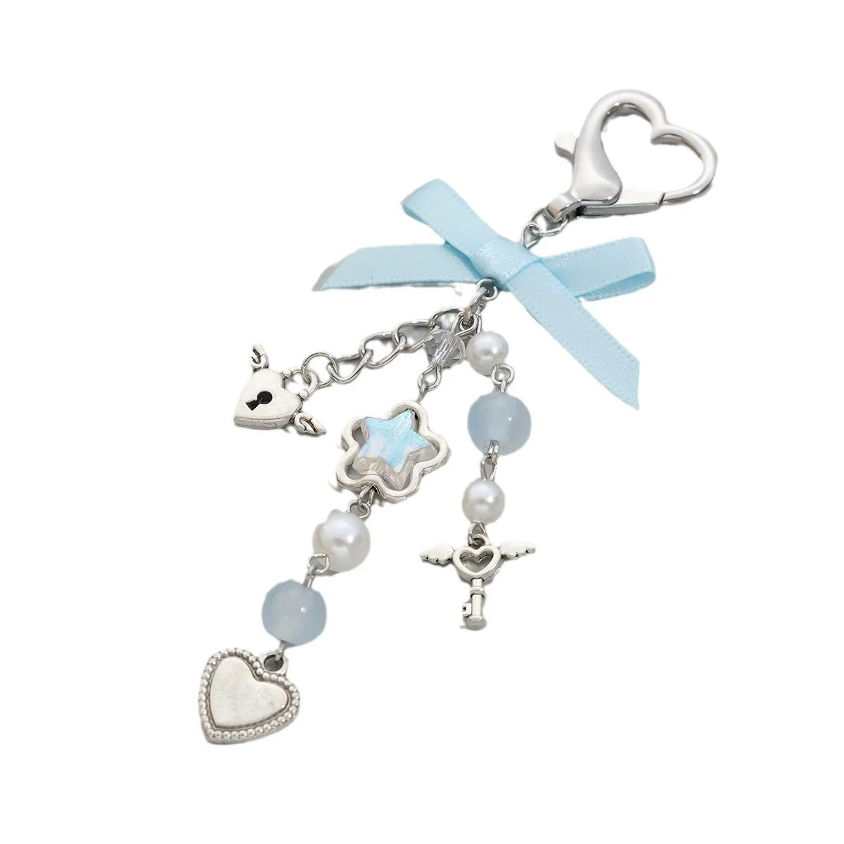 Jewelry Alloy Imitation Pearl Love Bow Ribbon Key Chain Pendant With Electroplating - Image 5