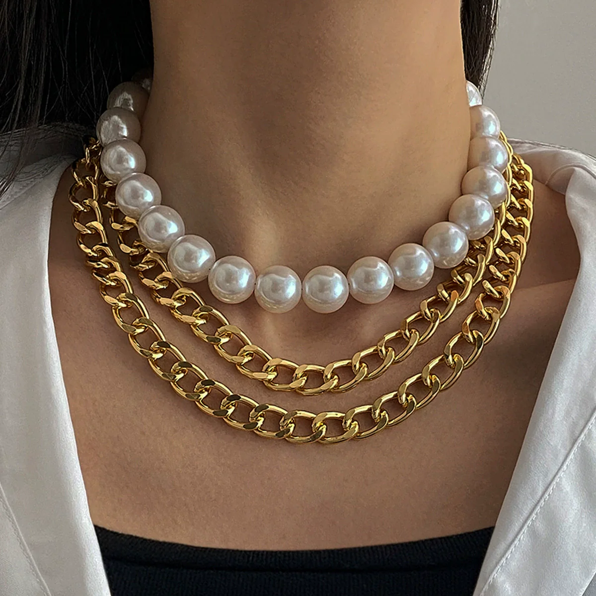 Jewelry Alloy Imitation Pearl Multilayer Clavicle Chain Water Drop Necklace Geometric Style Electroplating
