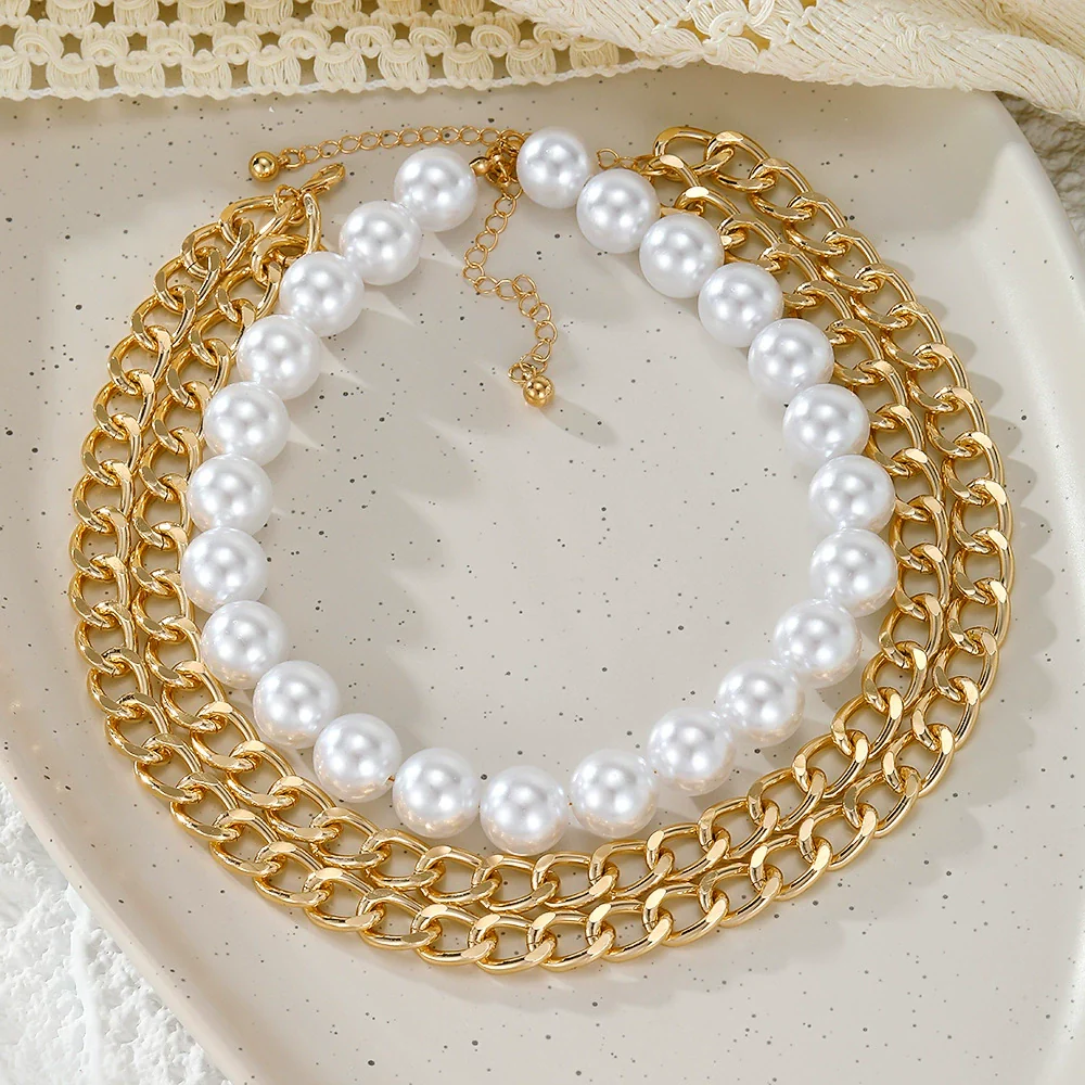 Jewelry Alloy Imitation Pearl Multilayer Clavicle Chain Water Drop Necklace Geometric Style Electroplating - Image 3