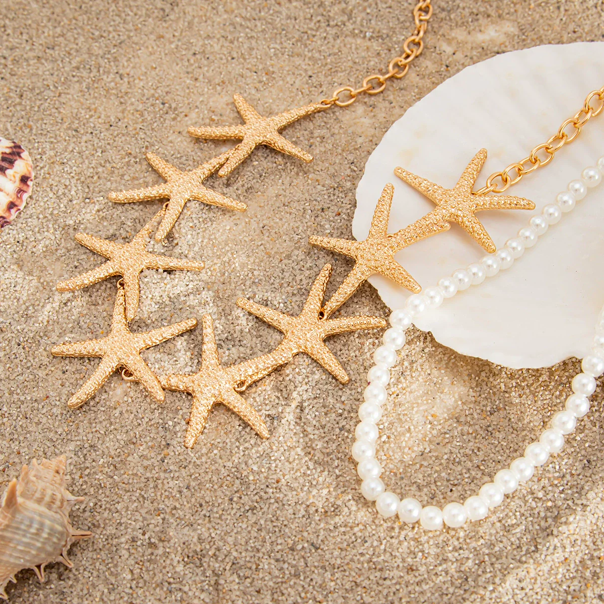 Jewelry Alloy Imitation Pearl Star Shaped Starfish Clavicle Chain Necklace Electroplated - Image 4