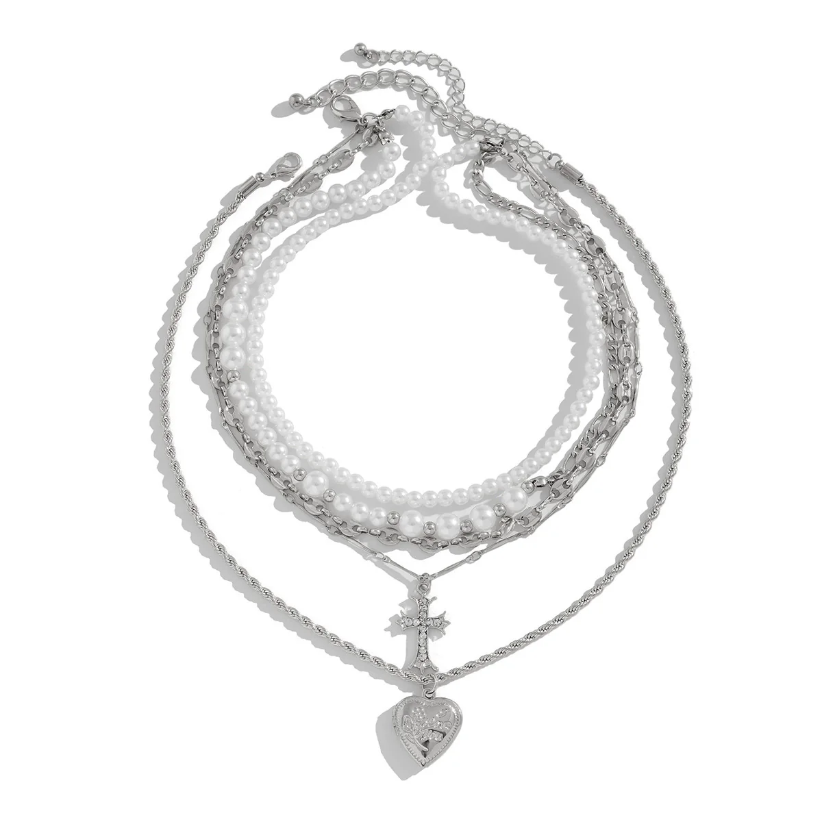 Jewelry Alloy Iron Chain Imitation Pearl Geometric Peach Heart Electroplating Women's Clavicle Chain Necklace - Image 5
