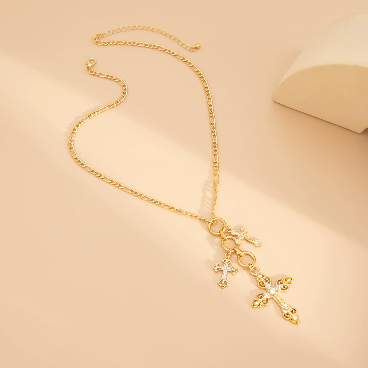 Jewelry Alloy Iron Chain Rhinestone Geometric Cross Electroplated Women's Clavicle Necklace - Image 4
