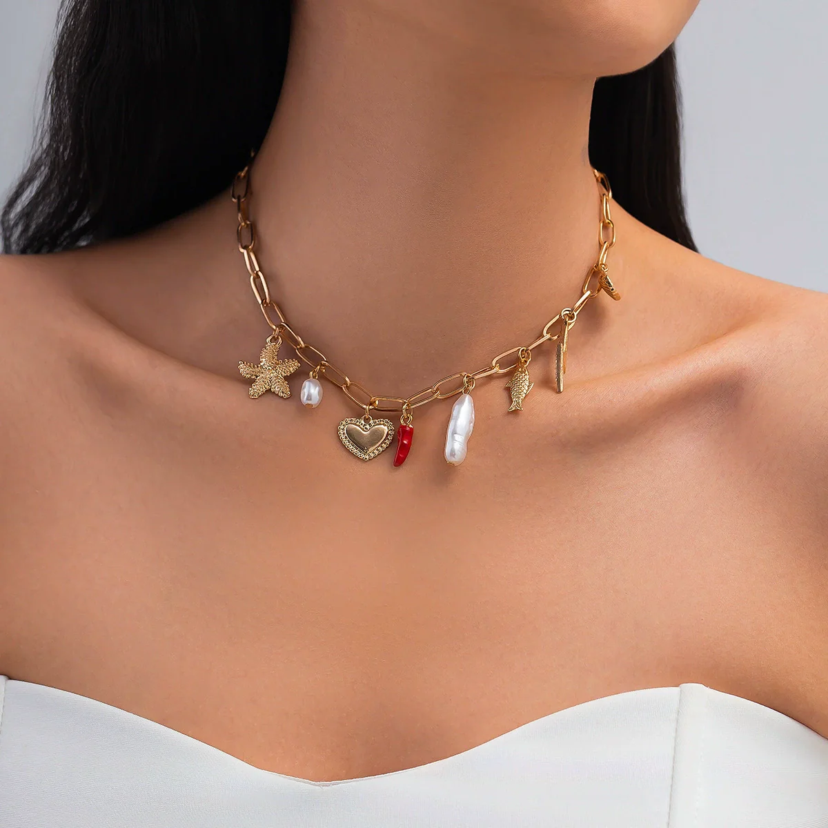 Jewelry Alloy Iron Dripping Oil Fruit Pendant Clavicle Chain Vintage Ocean Style Electroplated - Image 2
