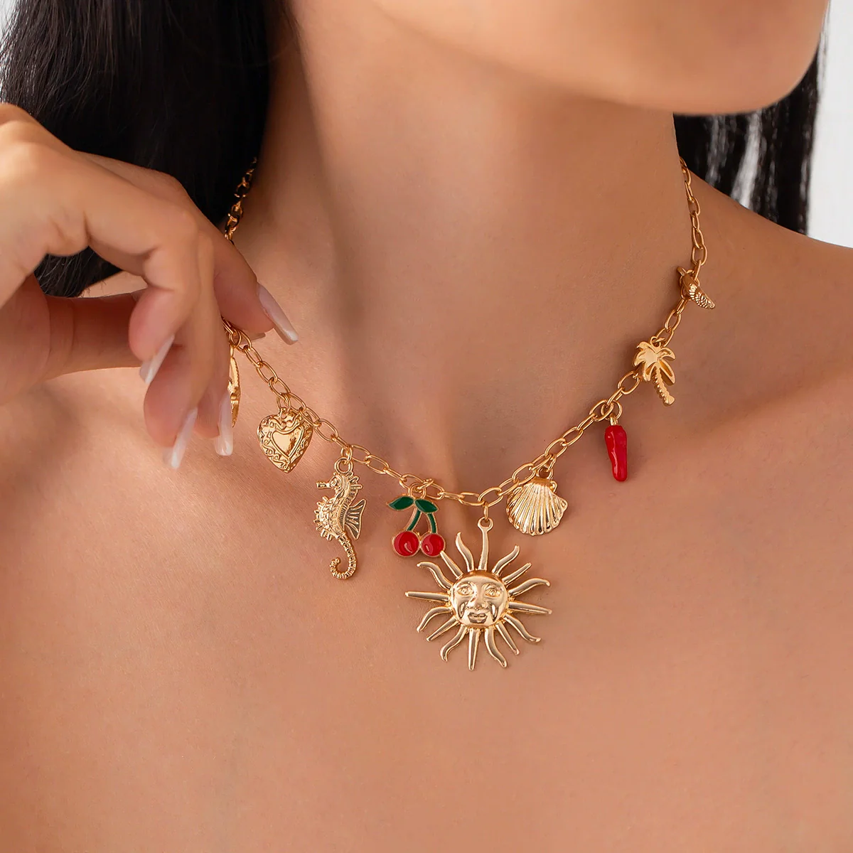 Jewelry Alloy Iron Dripping Oil Fruit Pendant Clavicle Chain Vintage Ocean Style Electroplated - Image 3