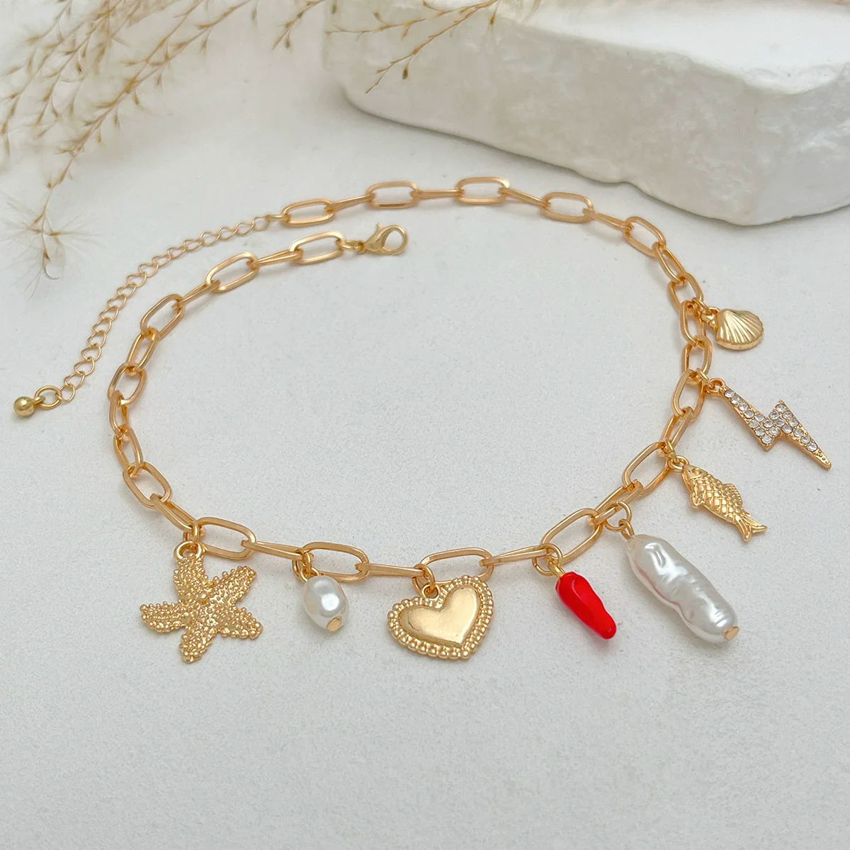 Jewelry Alloy Iron Dripping Oil Fruit Pendant Clavicle Chain Vintage Ocean Style Electroplated - Image 4