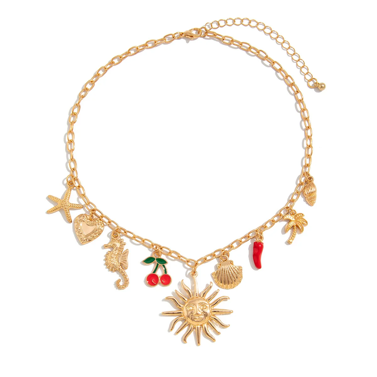 Jewelry Alloy Iron Dripping Oil Fruit Pendant Clavicle Chain Vintage Ocean Style Electroplated - Image 5