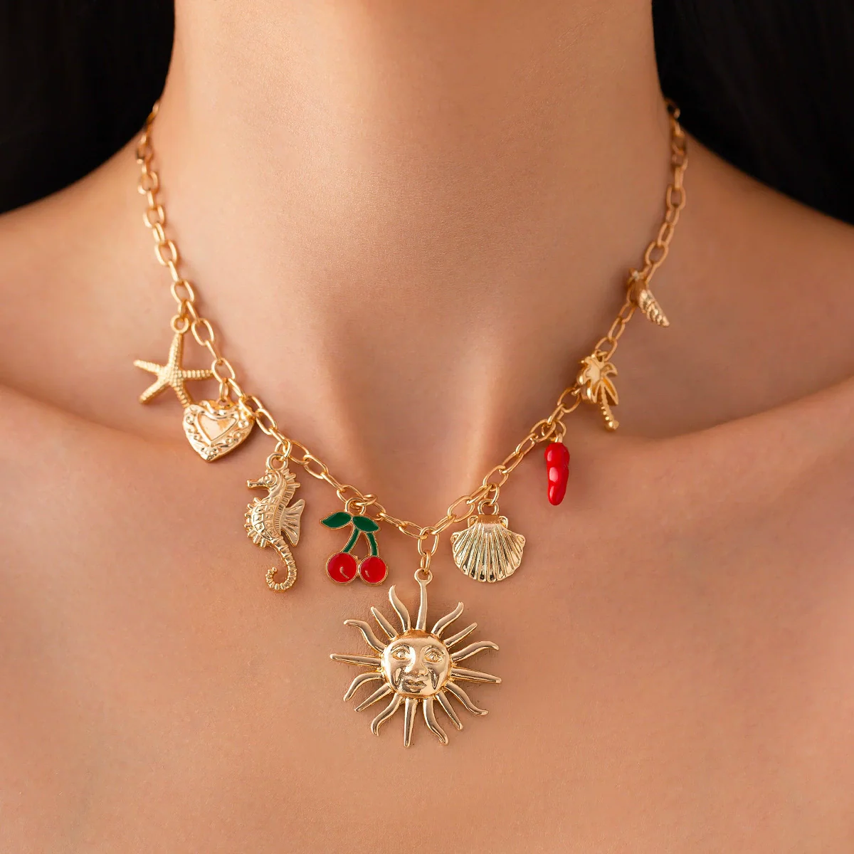 Jewelry Alloy Iron Dripping Oil Fruit Pendant Clavicle Chain Vintage Ocean Style Electroplated - Image 6