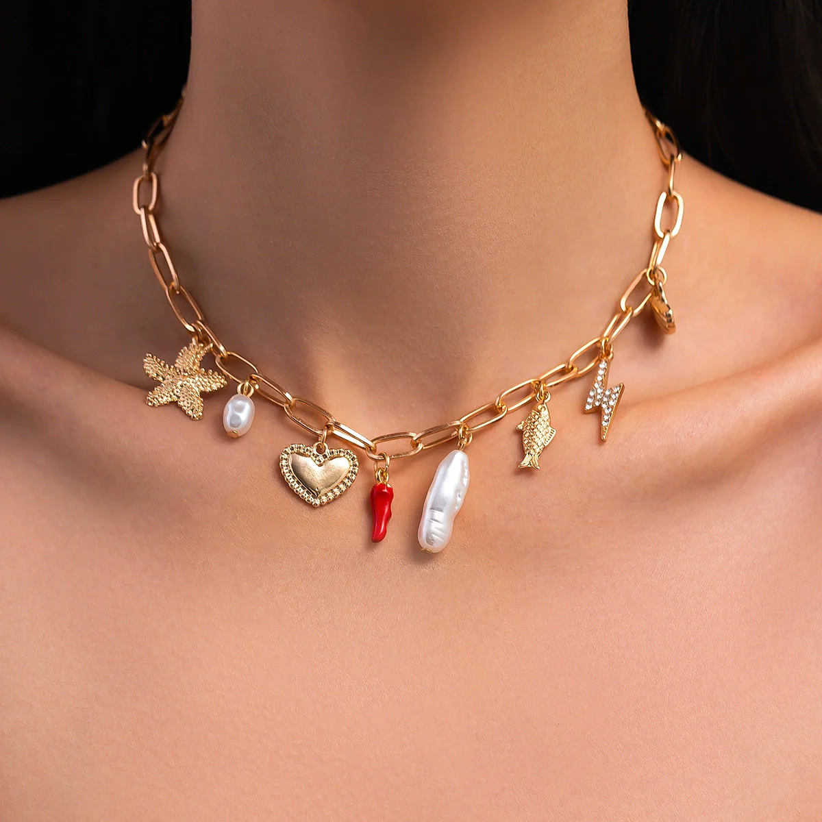 Jewelry Alloy Iron Dripping Oil Fruit Pendant Clavicle Chain Vintage Ocean Style Electroplated - Image 7