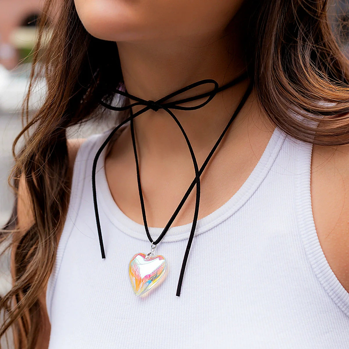 Jewelry Alloy Leather Wax Thread Flannel Handmade Heart Pendant Choker Necklace - Image 10