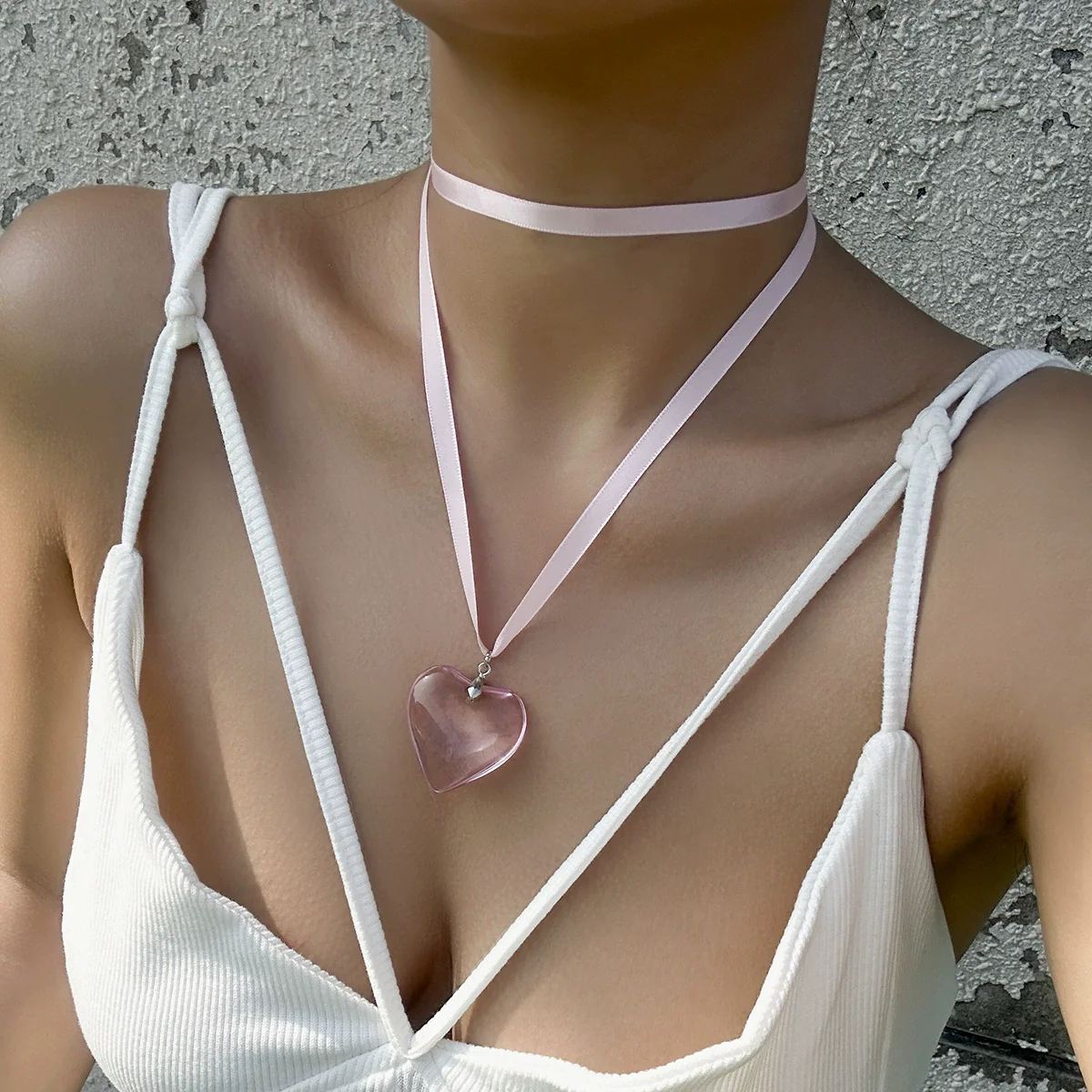 Jewelry Alloy Leather Wax Thread Flannel Handmade Heart Pendant Choker Necklace - Image 12