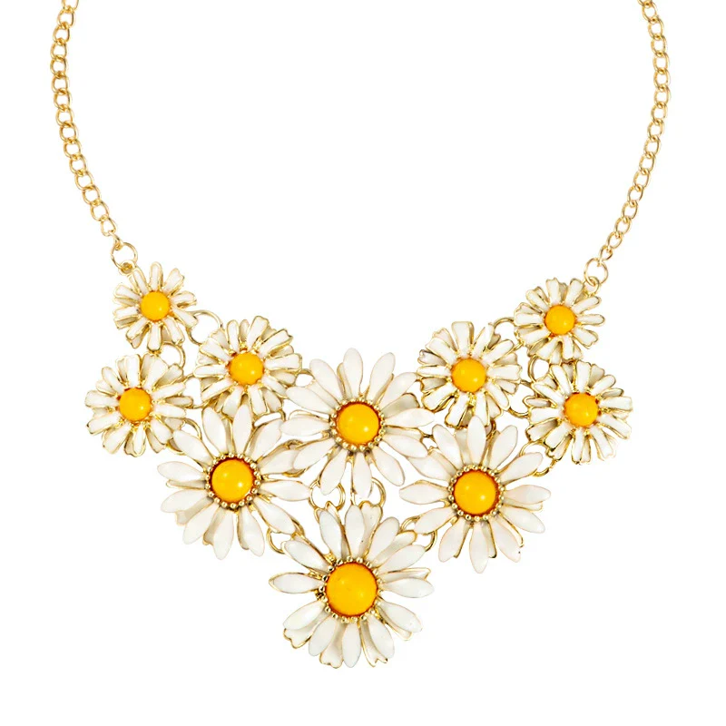 Jewelry Alloy Mixed Gem Inlay Dripping Oil Flowers Style Women's Necklace