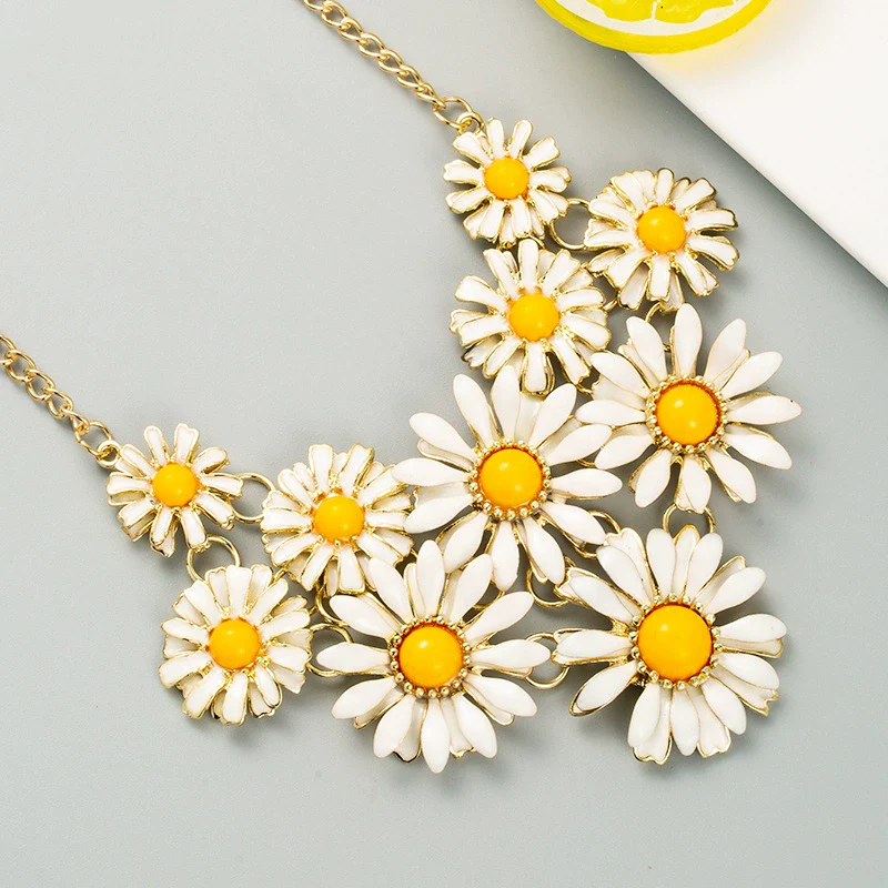 Jewelry Alloy Mixed Gem Inlay Dripping Oil Flowers Style Women's Necklace - Image 2