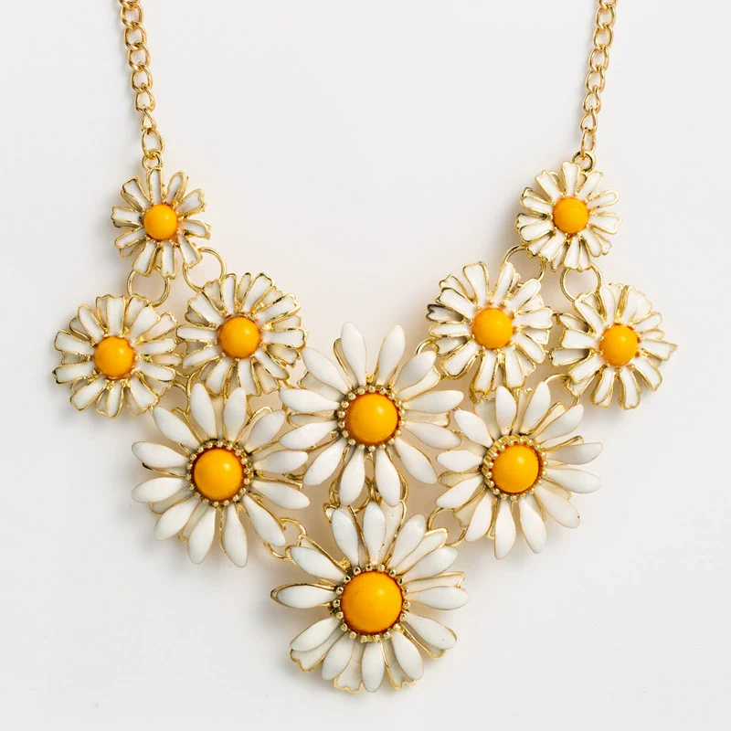 Jewelry Alloy Mixed Gem Inlay Dripping Oil Flowers Style Women's Necklace - Image 3