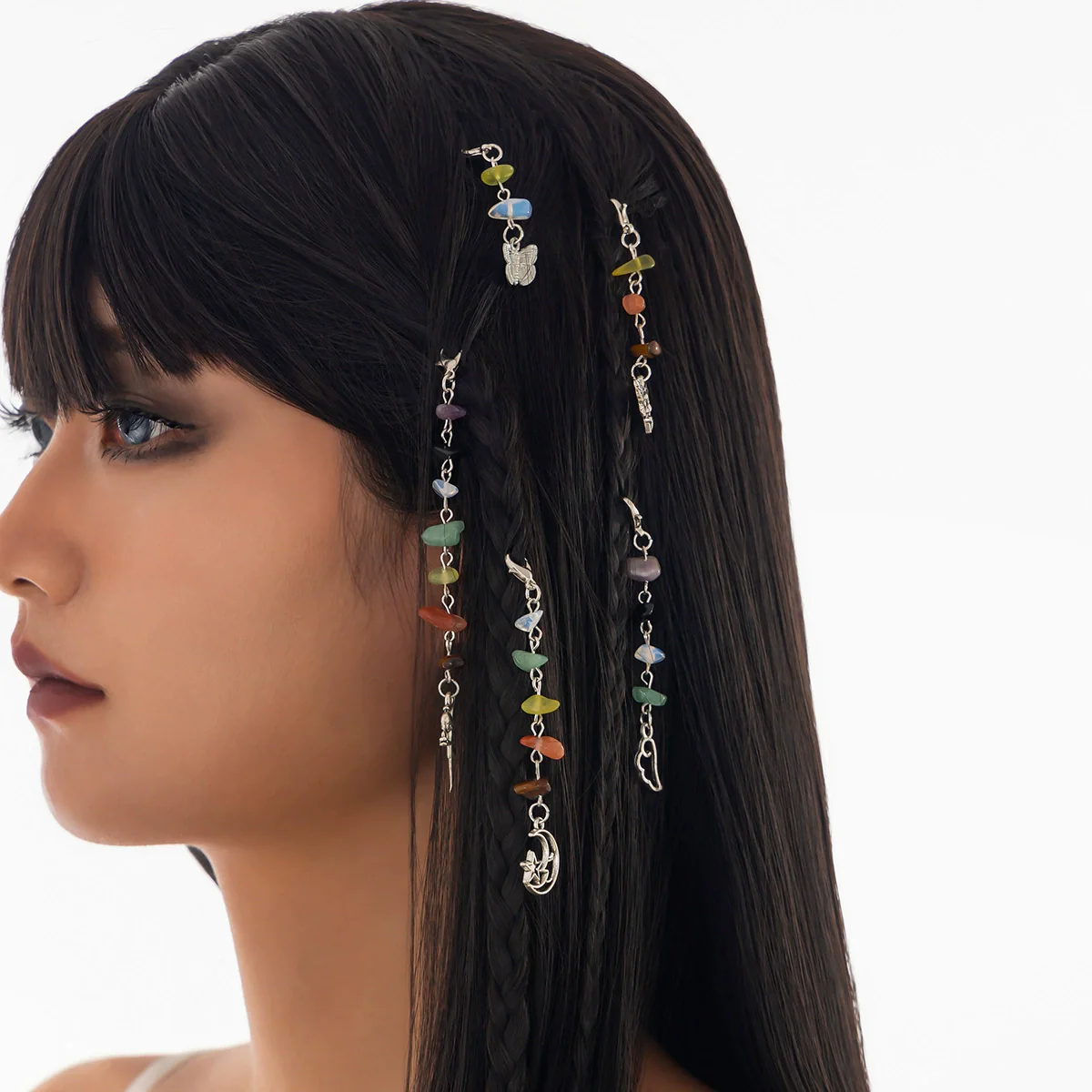 Jewelry Alloy Multistar Moon Tassel Conch Butterfly Long Gravel Hair Chain Electroplated For Women