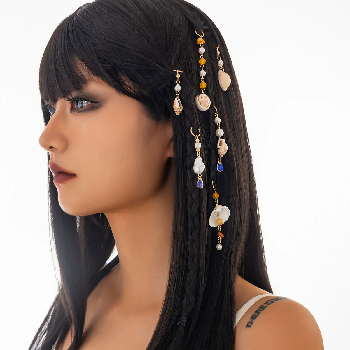 Jewelry Alloy Multistar Moon Tassel Conch Butterfly Long Gravel Hair Chain Electroplated For Women - Image 2