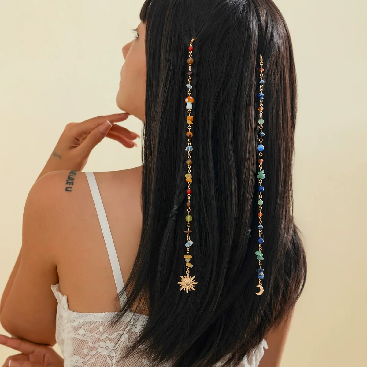Jewelry Alloy Multistar Moon Tassel Conch Butterfly Long Gravel Hair Chain Electroplated For Women - Image 8