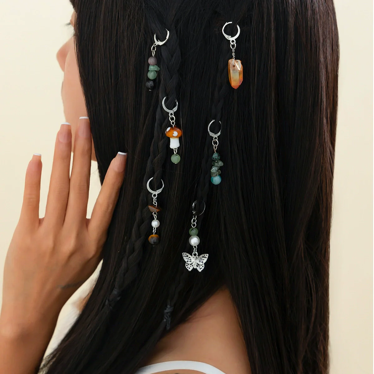 Jewelry Alloy Multistar Moon Tassel Conch Butterfly Long Gravel Hair Chain Electroplated For Women - Image 9
