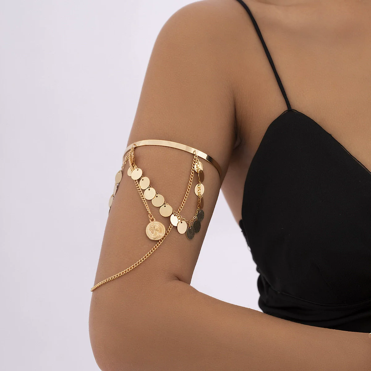 Jewelry Alloy Open Metal Chain Bracelet Geometric Retro Portraits Sequins U Shaped Tassel Electroplated For Women - Image 2