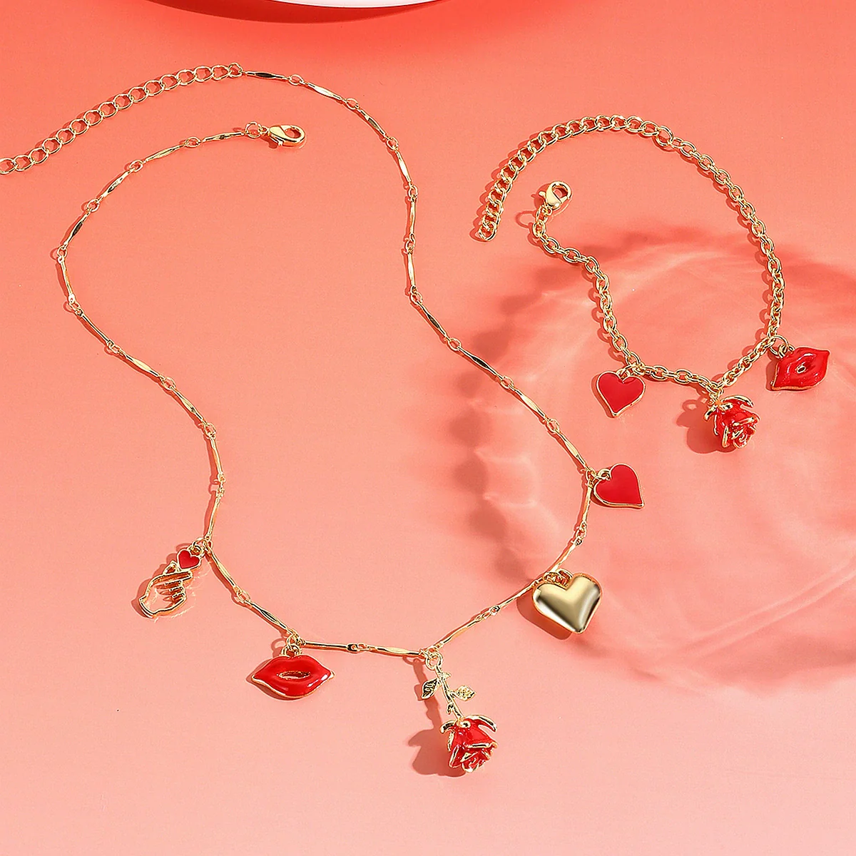 Jewelry Alloy Pearl Chain Heart Bow Geometric Sweet Style Electroplating Valentine's Day Women's Bracelet Necklace - Image 16