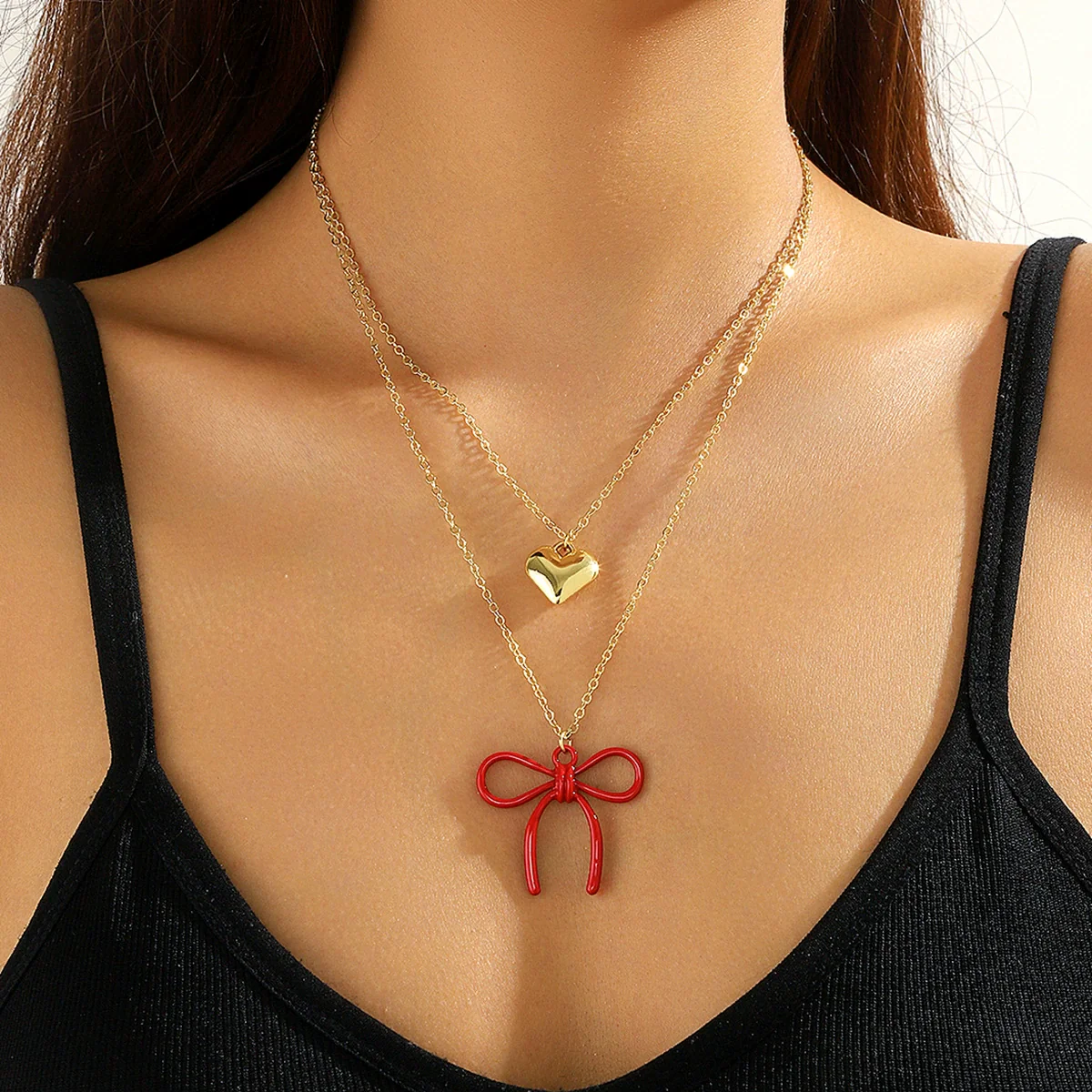 Jewelry Alloy Pearl Chain Heart Bow Geometric Sweet Style Electroplating Valentine's Day Women's Bracelet Necklace - Image 3