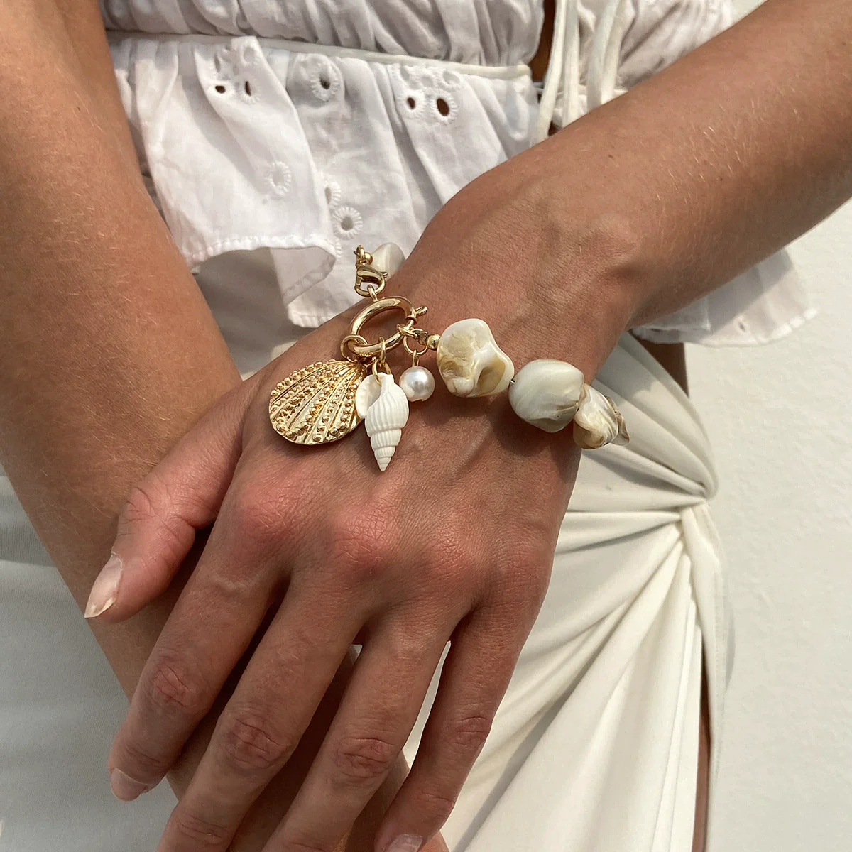 Jewelry Alloy Pearl Shell Geometric Handmade Irregular Ocean Style Women's Necklace Bracelet - Image 4