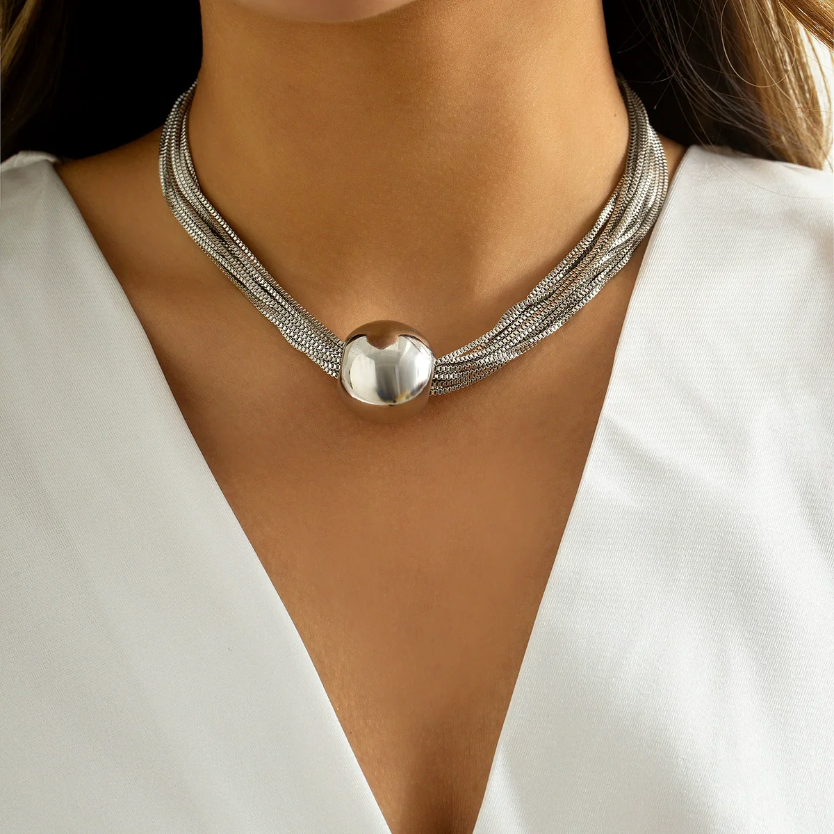 Jewelry Alloy Pendant Box Chain Multilayer Clavicle Necklace With Geometric Pattern And Electroplating For Women - Image 2