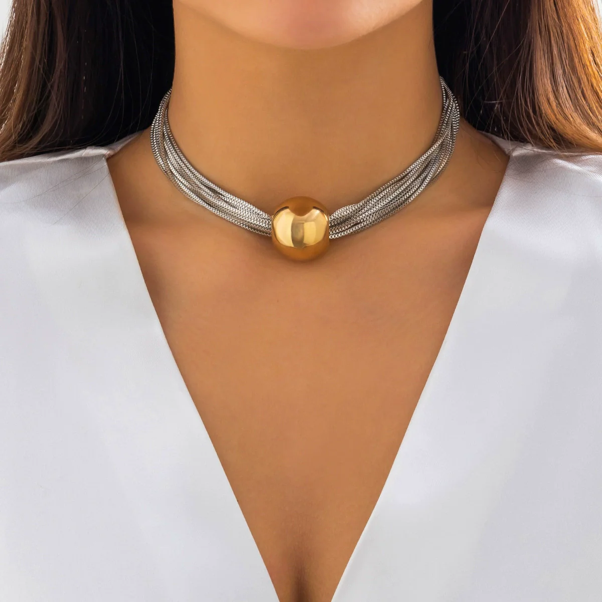 Jewelry Alloy Pendant Box Chain Multilayer Clavicle Necklace With Geometric Pattern And Electroplating For Women - Image 8