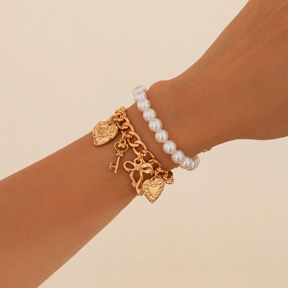 Jewelry Alloy Pendant Bracelet With Imitation Pearl Aluminum Chain Geometric Style Starfish Shell Electroplating For Women - Image 2