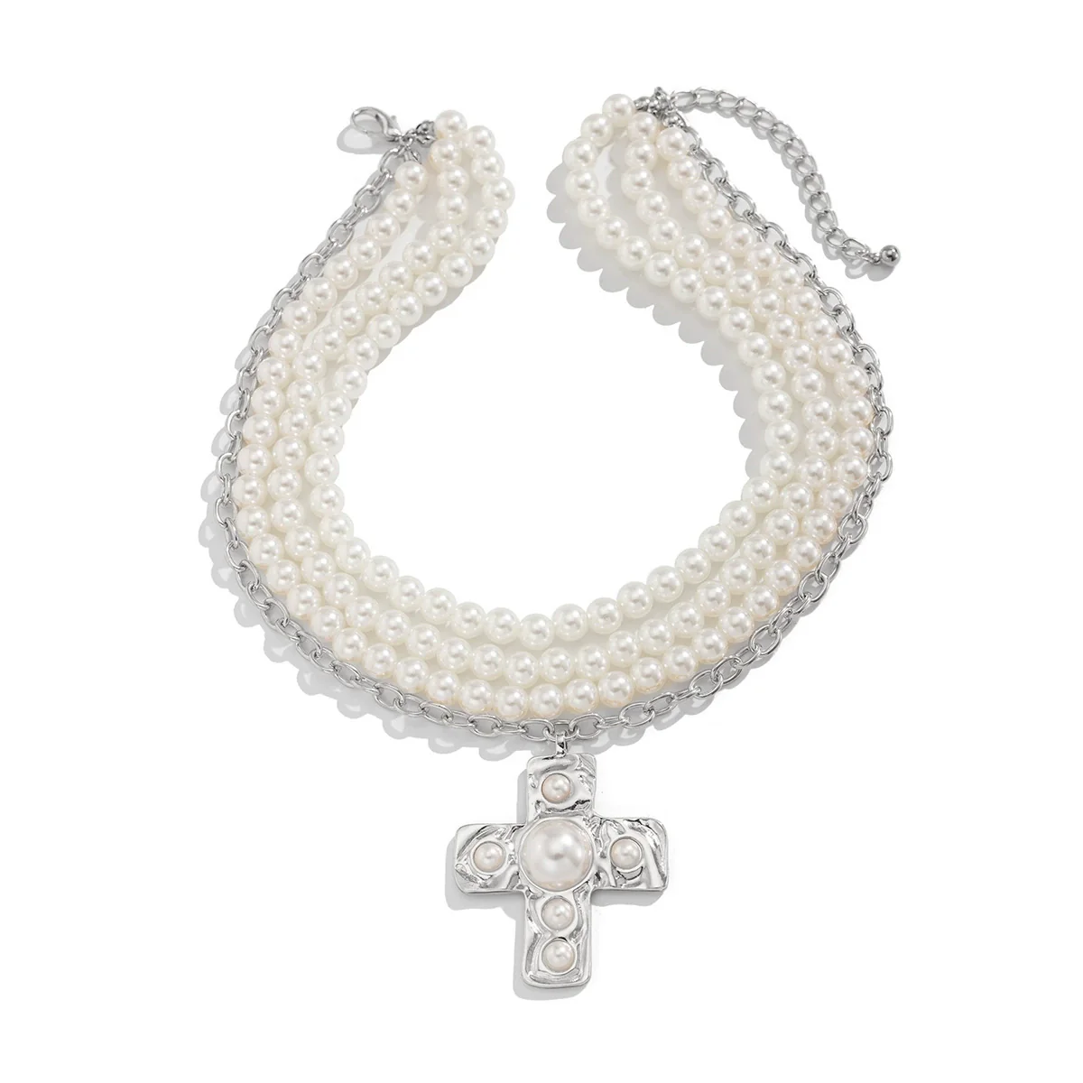 Jewelry Alloy Pendant Clavicle Chain With Geometric Pattern Imitation Pearl Beaded Electroplated For Women - Image 5