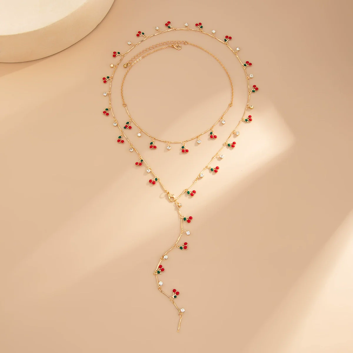 Jewelry Alloy Pendant Copper Chain Fruit Pattern Electroplated Cherry Yshaped Clavicle Necklace For Women - Image 4
