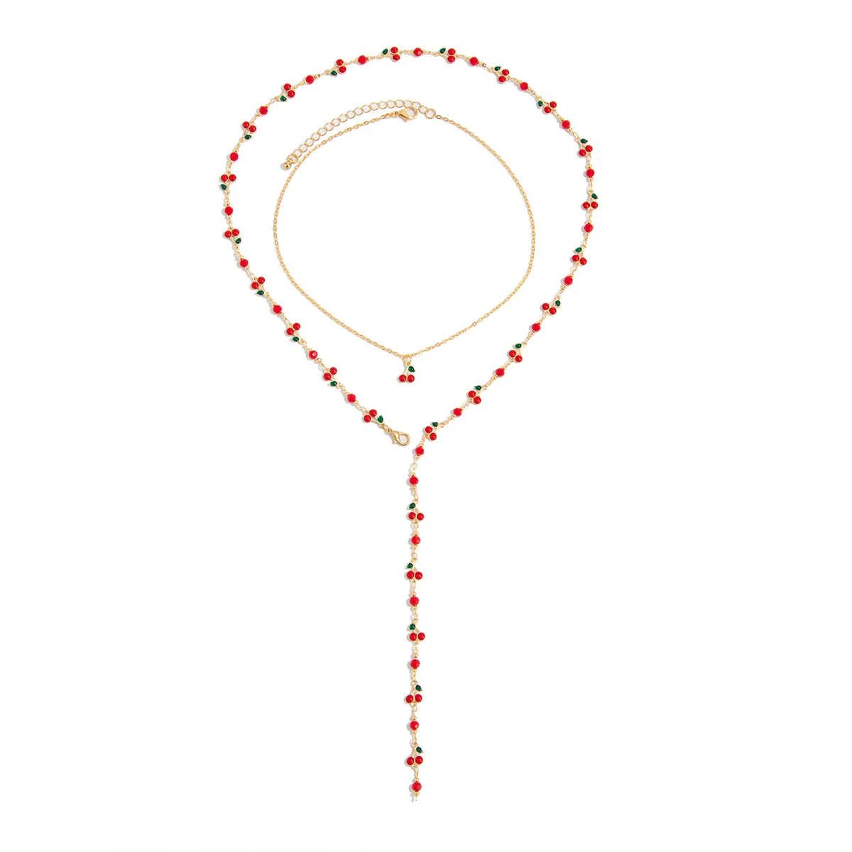 Jewelry Alloy Pendant Copper Chain Fruit Pattern Electroplated Cherry Yshaped Clavicle Necklace For Women - Image 5