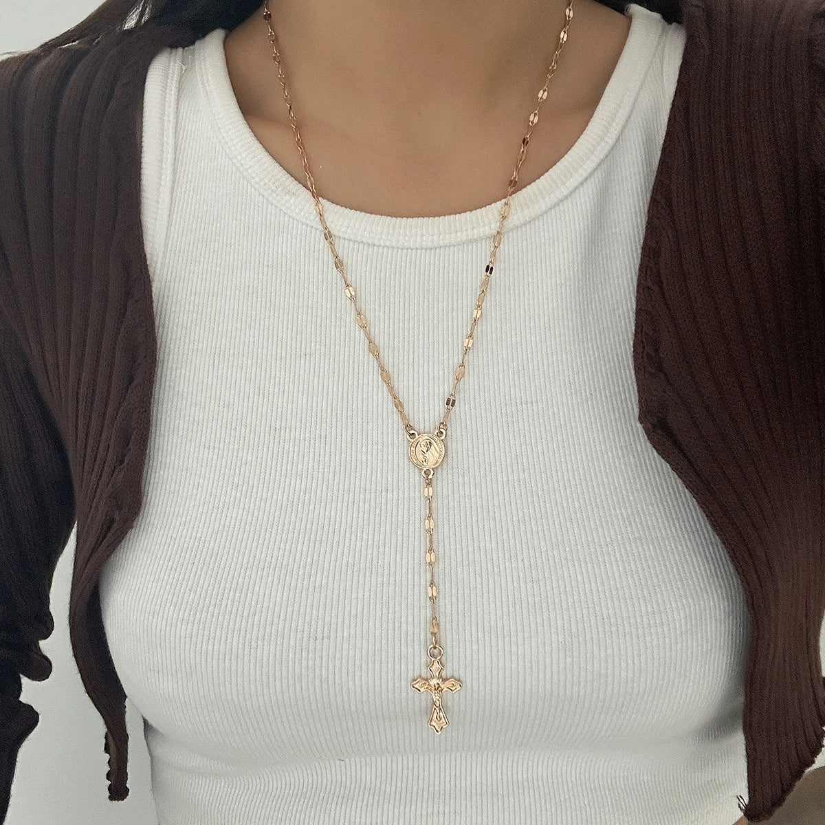 Jewelry Alloy Pendant Necklace With Geometric Pattern Copper Chain Electroplated For Women - Image 2
