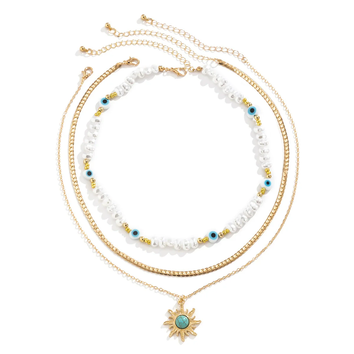 Jewelry Alloy Pendant Necklace With Turquoise Sunflower Beads Copper Iron Acrylic Rice Beads Electroplated Geometric Style For Women - Image 4