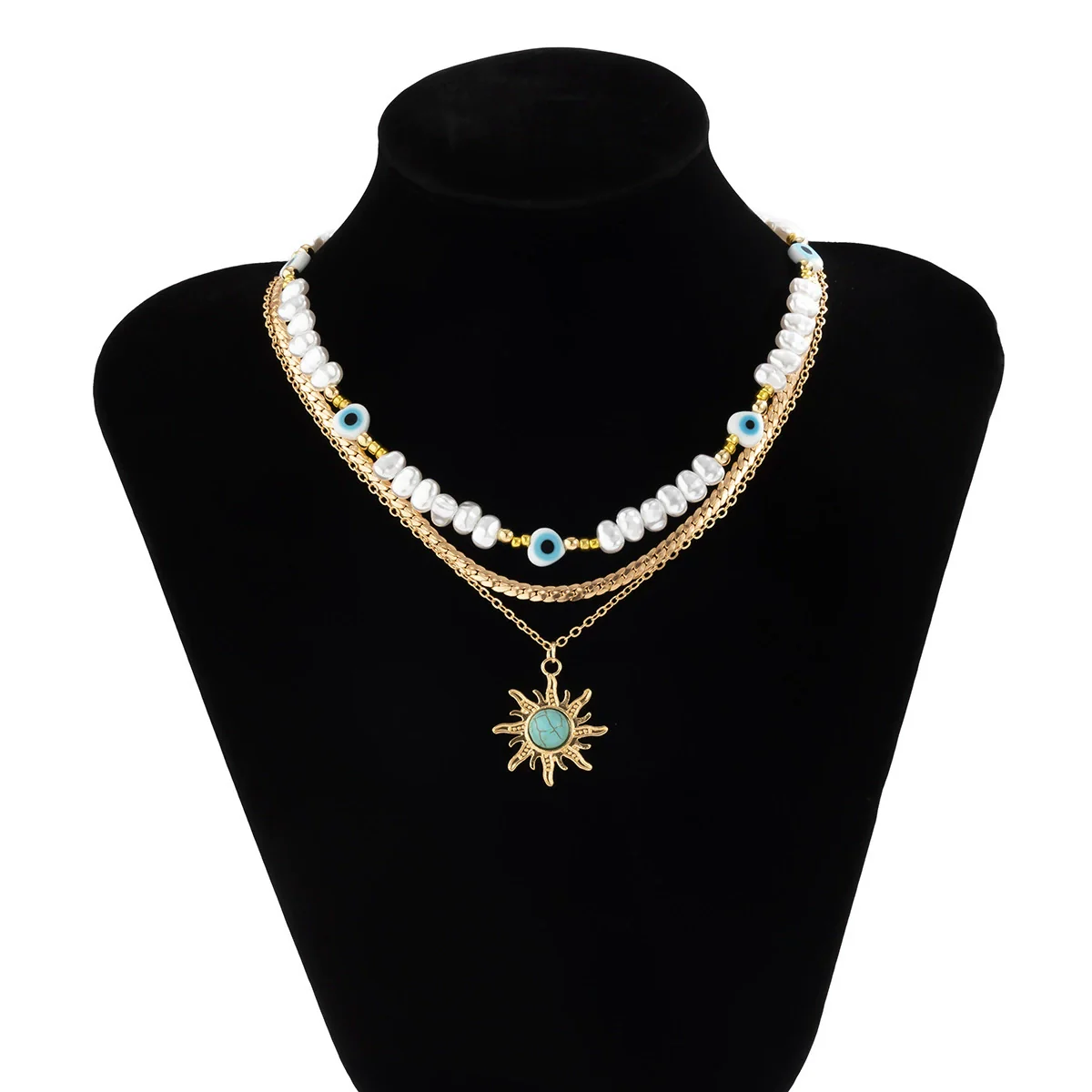 Jewelry Alloy Pendant Necklace With Turquoise Sunflower Beads Copper Iron Acrylic Rice Beads Electroplated Geometric Style For Women - Image 5