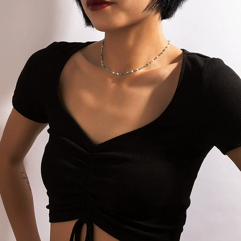 Jewelry Alloy Resin Drop Shape Beaded Necklace Electroplating - Image 2