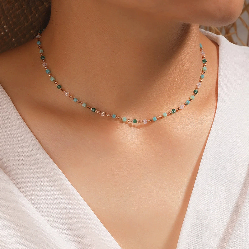 Jewelry Alloy Resin Drop Shape Beaded Necklace Electroplating - Image 6