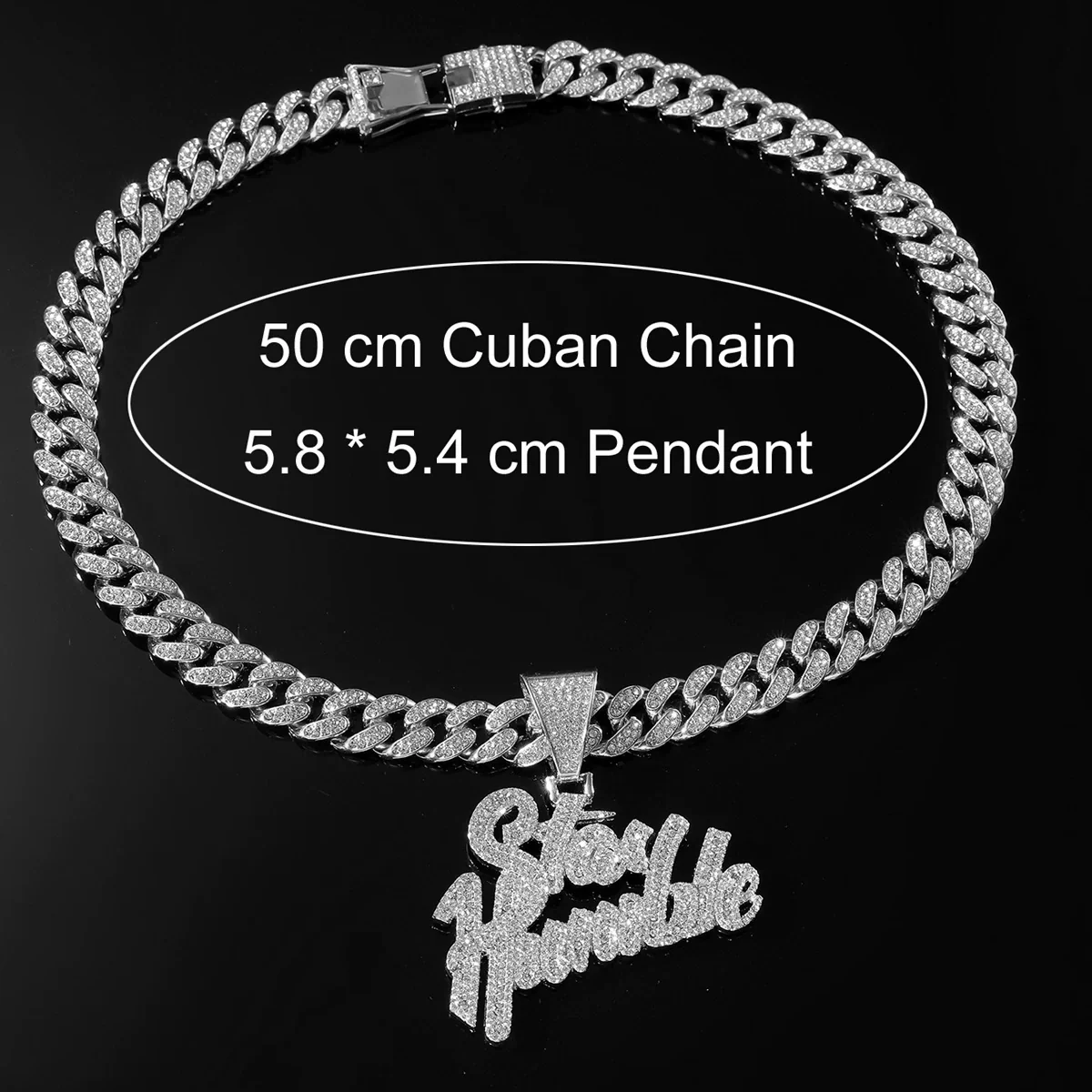 Jewelry Alloy Rhinestone Diamond Stitching Letter Pendant Necklace Hiphop Style Cuban Chain - Image 4