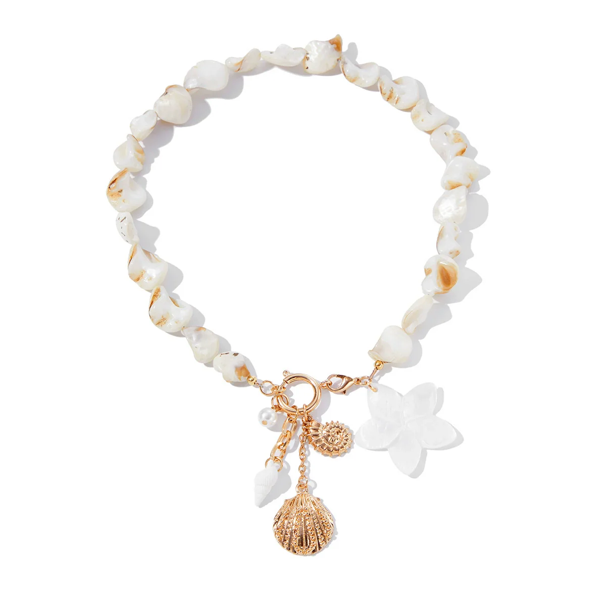 Jewelry Alloy Shell Imitation Pearl Plastic Flower Geometric Pendant Clavicle Chain Electroplated Vacation Minimalist Style - Image 5