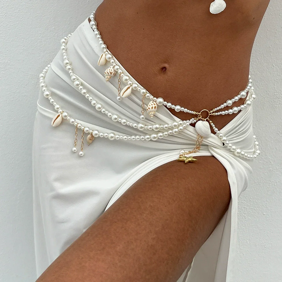 Jewelry Alloy Shell Starfish Imitation Pearl Pendant Waist Chain Body Chain - Image 4