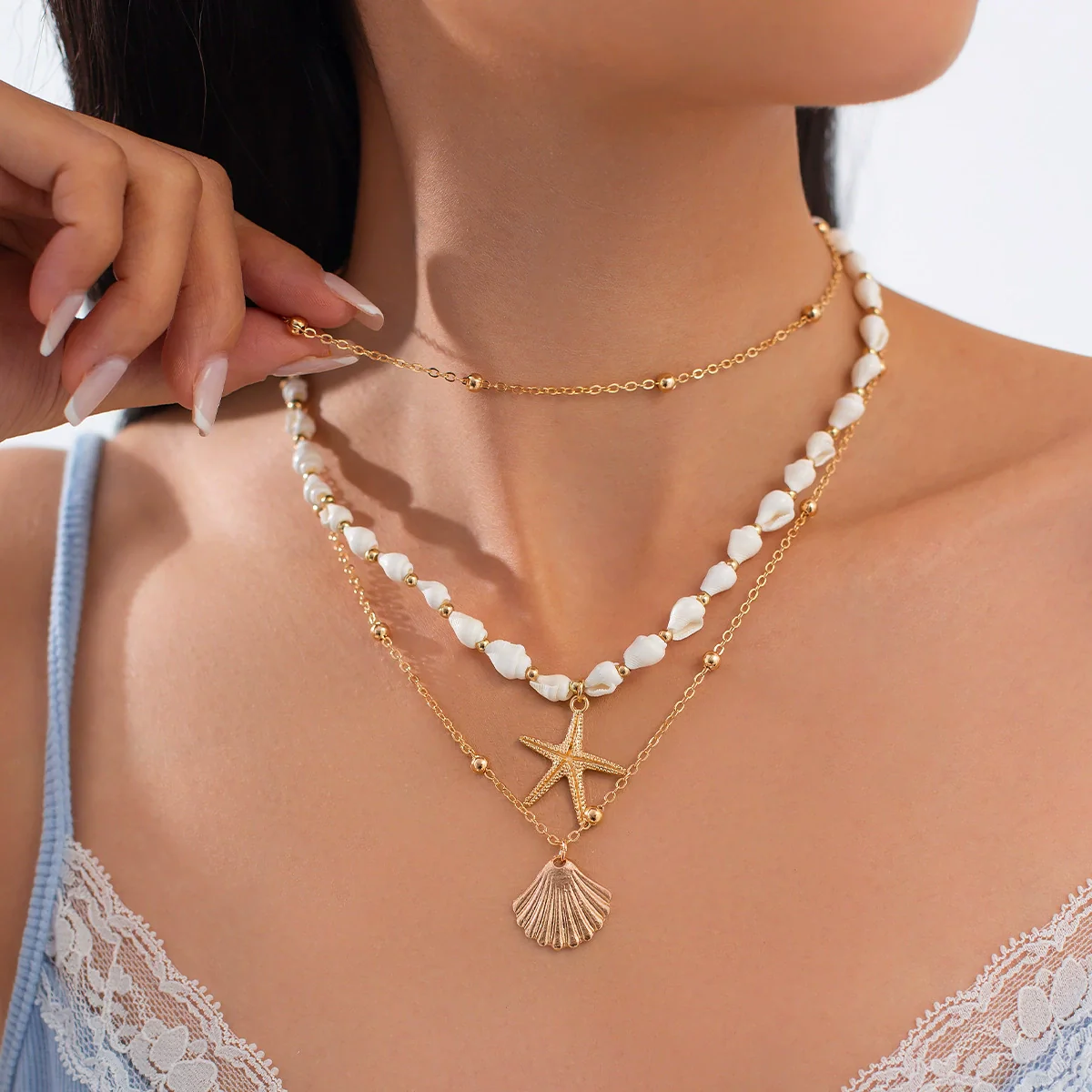Jewelry Alloy Shell Starfish Pendant Clavicle Chain Copperclad Iron Electroplating Geometric Style - Image 3