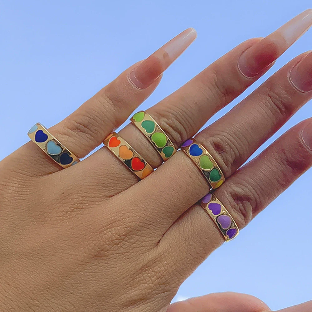 Jewelry Alloy Simple Geometric Heart And Starshaped Ring With Oil Dropping Design For Women