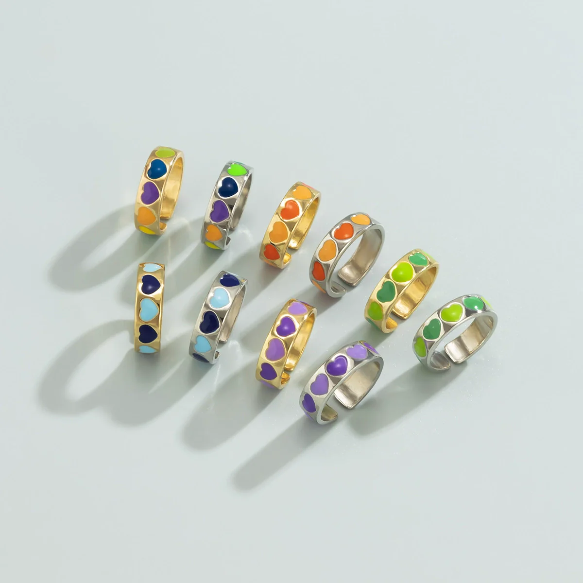 Jewelry Alloy Simple Geometric Heart And Starshaped Ring With Oil Dropping Design For Women - Image 3